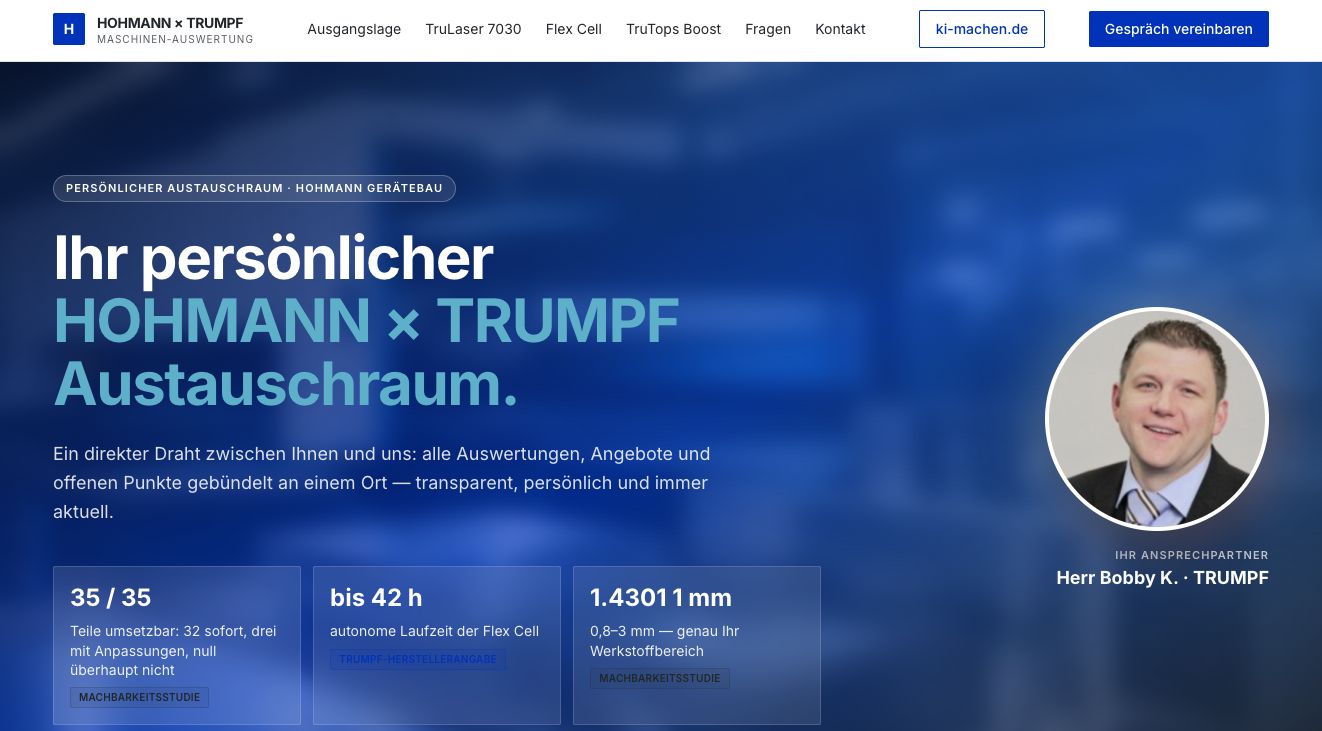 Screenshot: Geschützter Projektbereich mit Status, Dateien und nächsten Schritten für einen Kunden